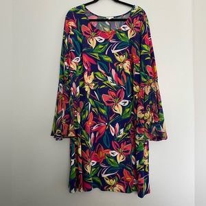 tropical chiffon bell sleeved dress